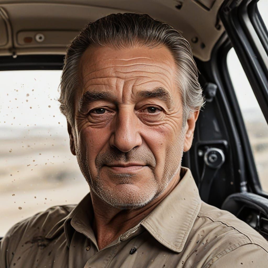 Ink Portrait of Robert De Niro in a Classic Airbus Cockpit