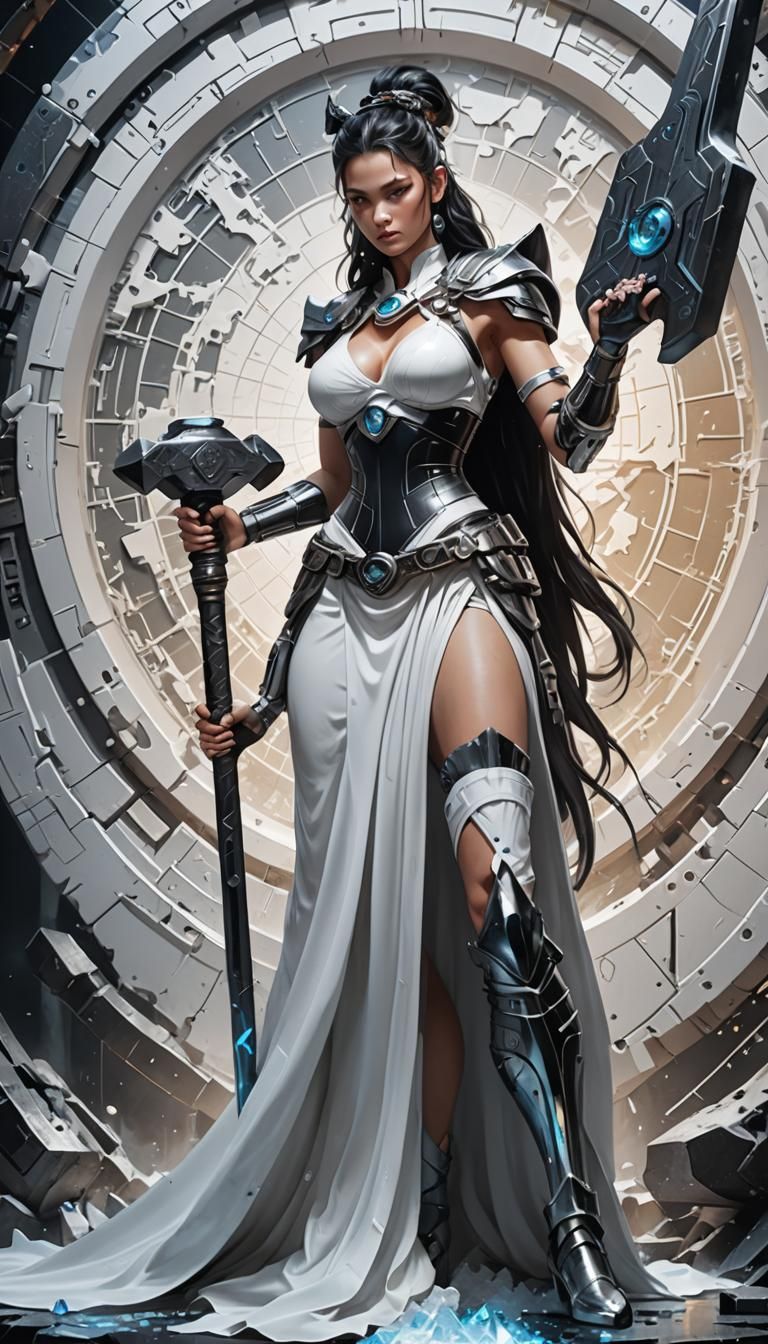 Crystal Goddess Blacksmith with Futuristic Map