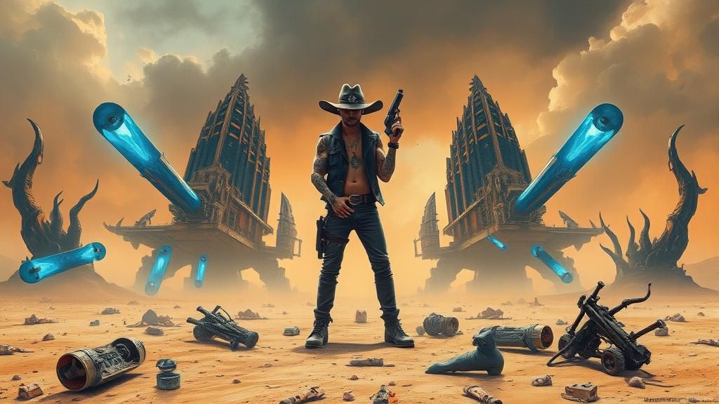 Punk Rock Gunslinger in Post-Apocalyptic Landscape