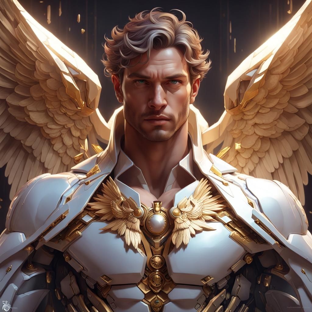 Cyborg Angel Portrait with Golden Details