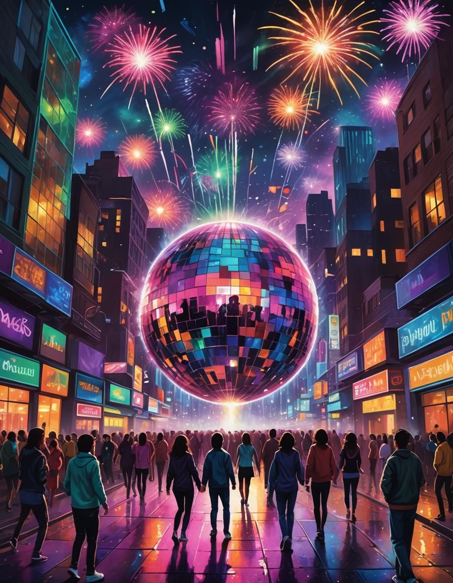 Futuristic Disco Cityscape at Night as Oil Painting