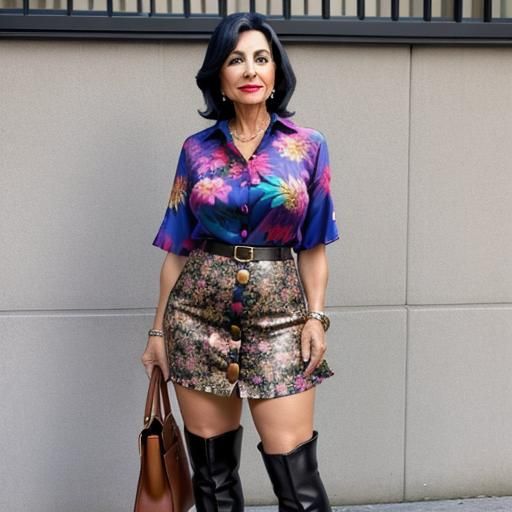 Elegant Hispanic Woman in Vibrant Floral Outfit