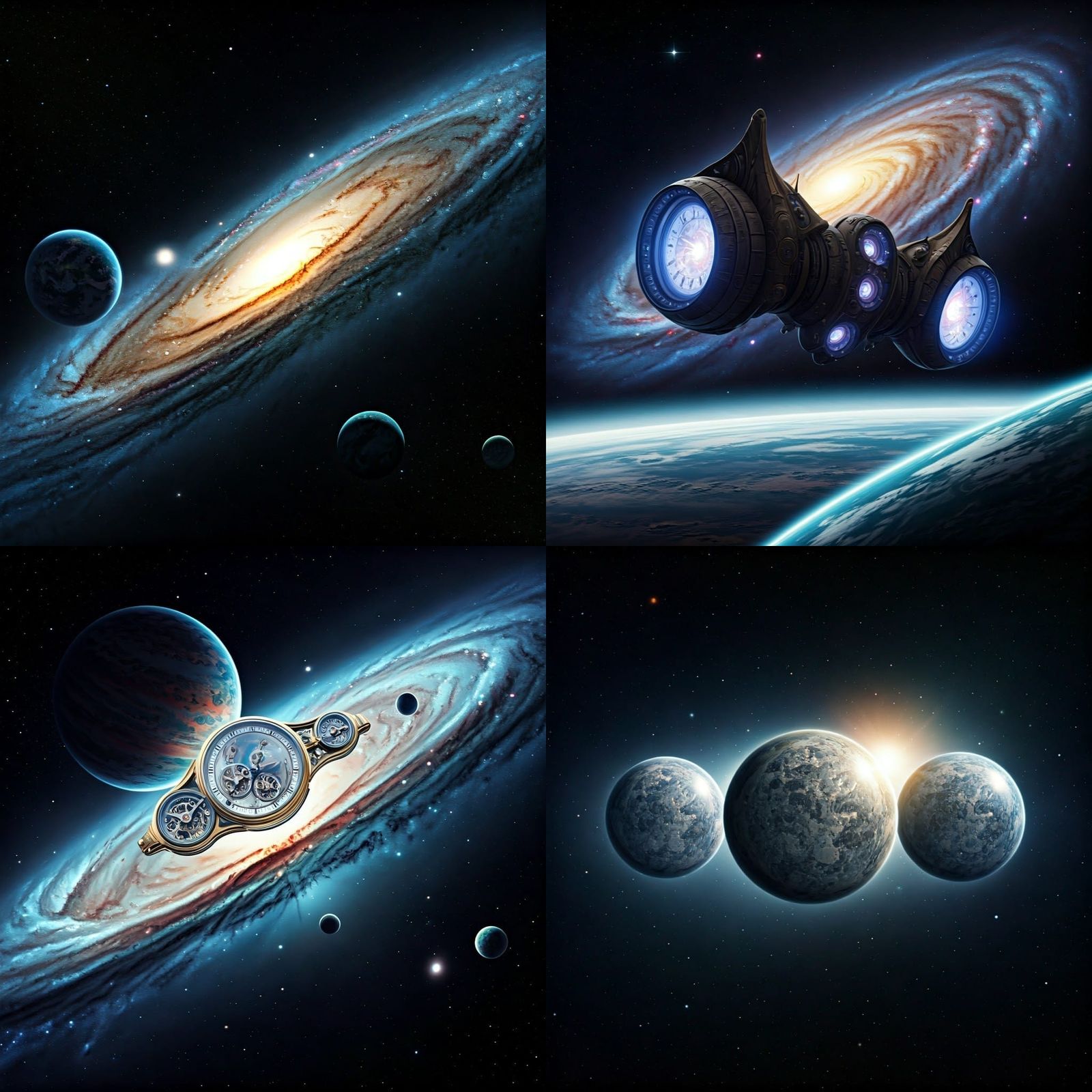 Galaxy Sailing Ship with Melting Clock Sails