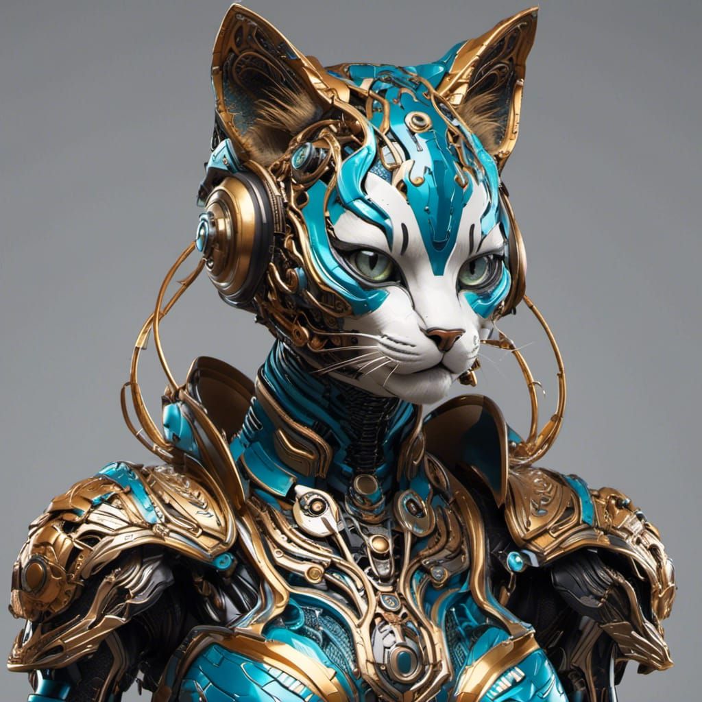 Cyborg Feline Goddess in Industrial Chic
