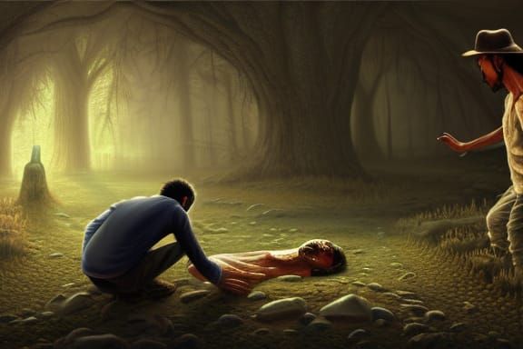 Wandering Soul Contemplates Mortality: Detailed Painting