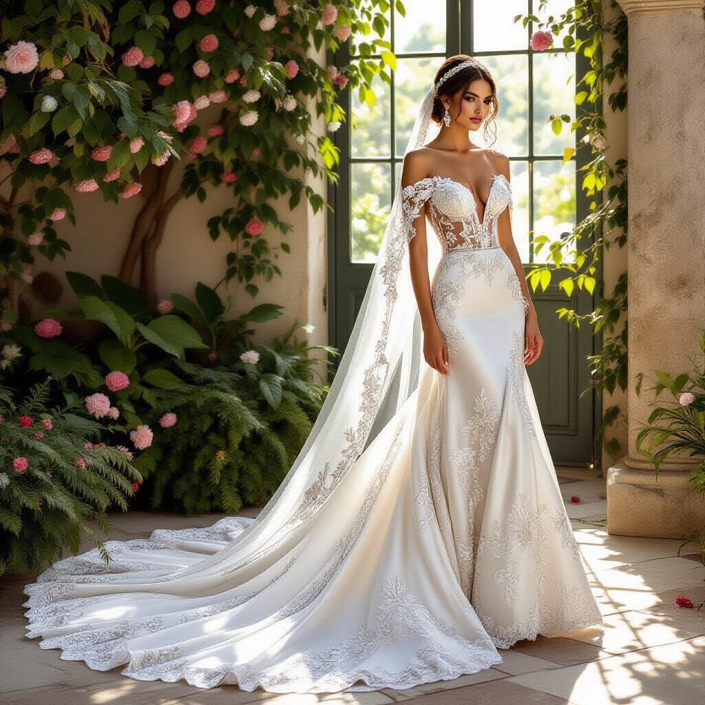 Elegant Woman in Silver Greek Wedding Dress
