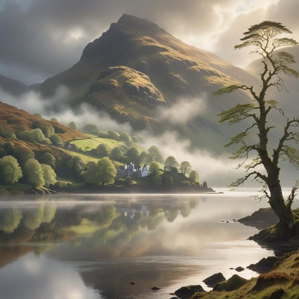 Misty Loch Landscape in Scottish Romantic Style