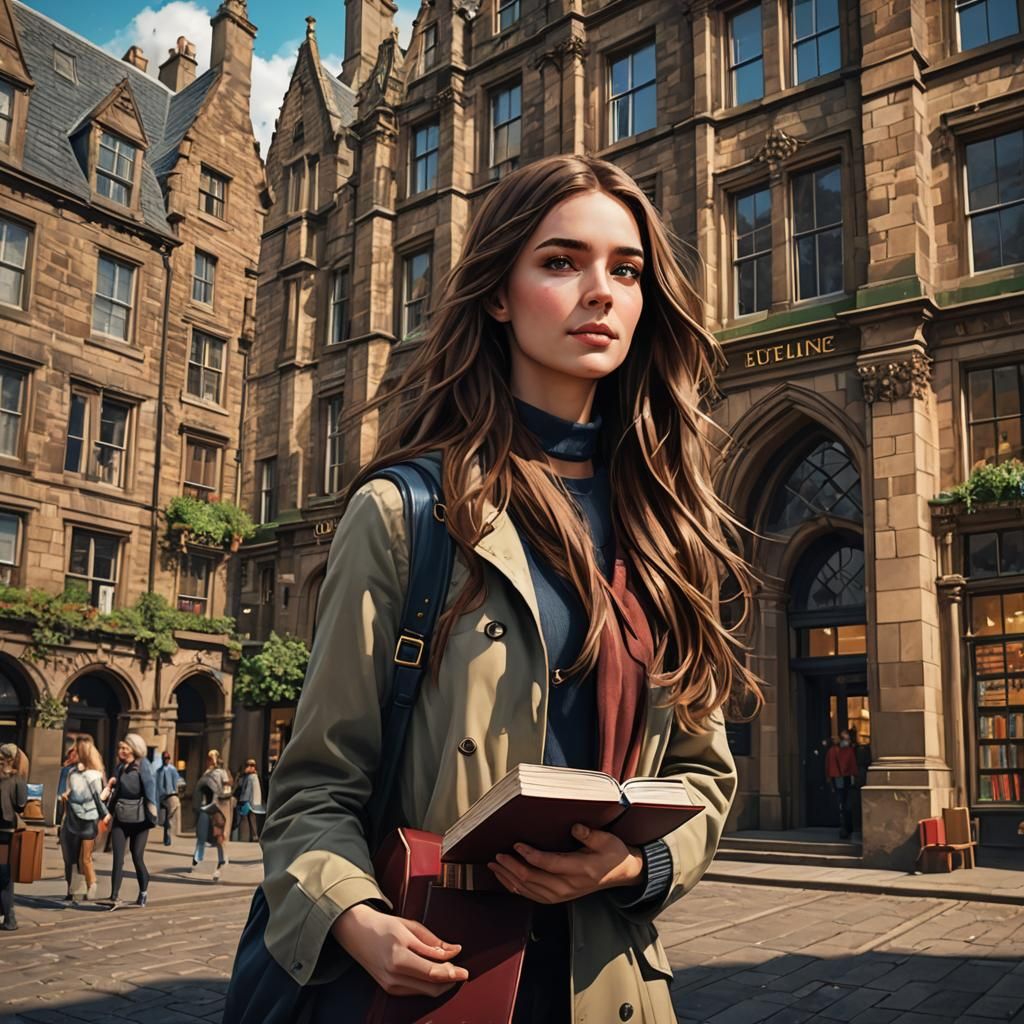 Girl with Brown Hair Enjoys Holiday in Edinburgh