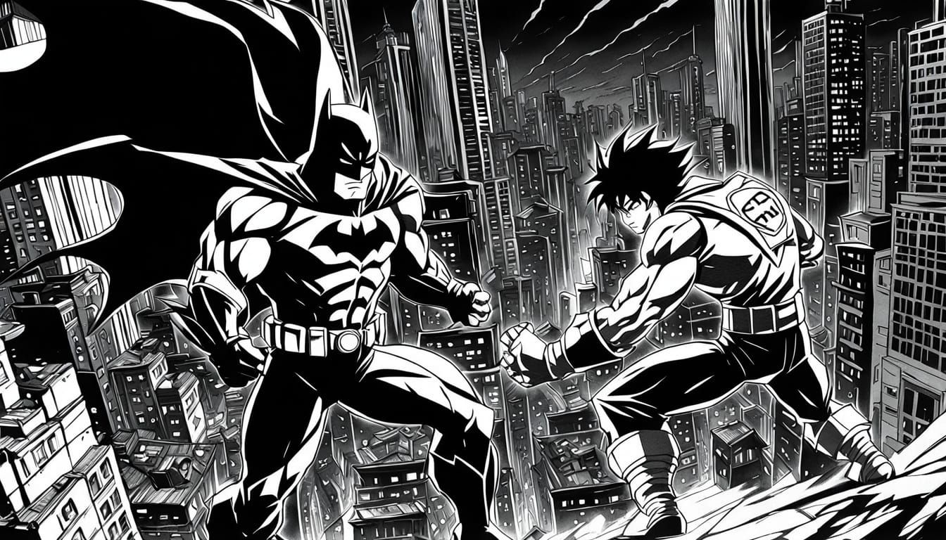 Batman vs Goku Anime Fight in Gothic City
