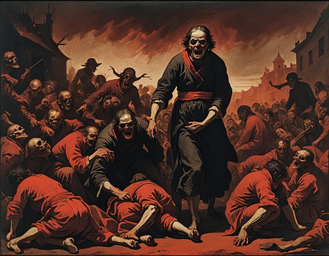 Goya-esque Horror Scene in Crimson Tones