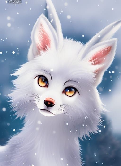 Kitsune, fox, fox girl, white fox, fox ears, anime, semi realistic, cute, kawaii, white eyelashes, mystical, magical, gl...