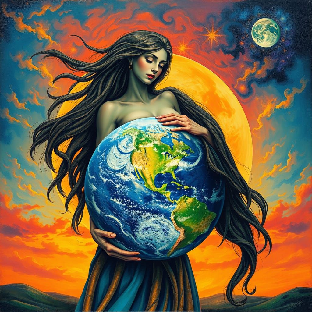 Mother and Father Earth Embrace in Digital Art