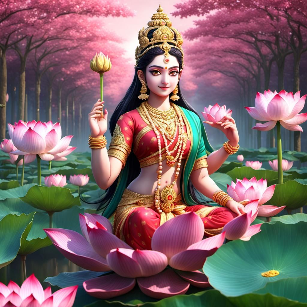 Hindu Goddess Lakshmi in 3D Anime Art Style