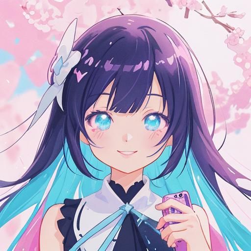 Anime Girl in Purple Dress, 3D Pop Art Collage