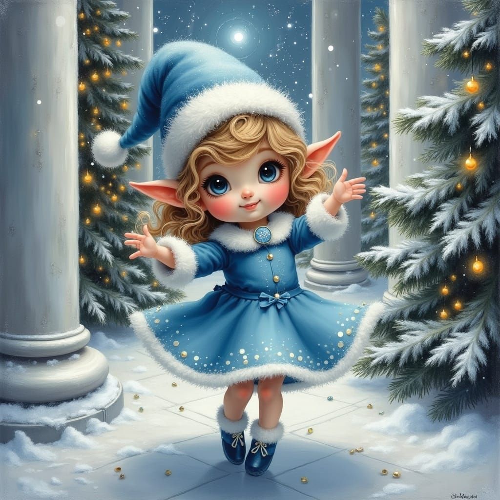 Whimsical Elf Twirls on Christmas Glass