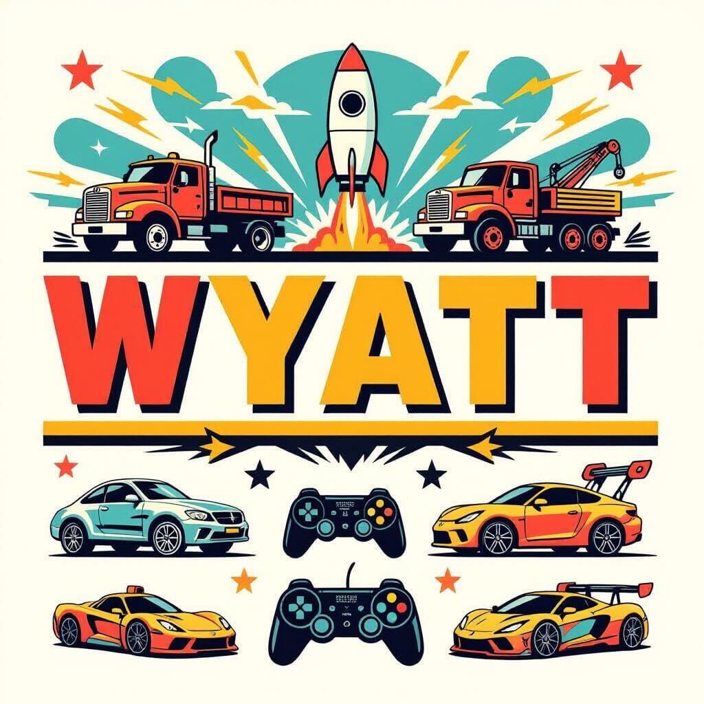 WYATT Monogram with Trucks and Rocketships