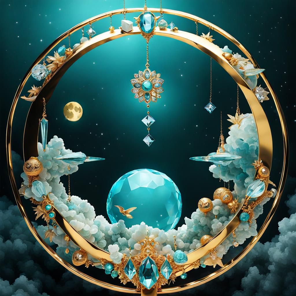 Surreal Creation of Crystal, Moon, Gold and Silver