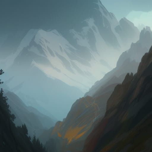 Misty Mountain Landscape Portrait in Hyperdetailed Style