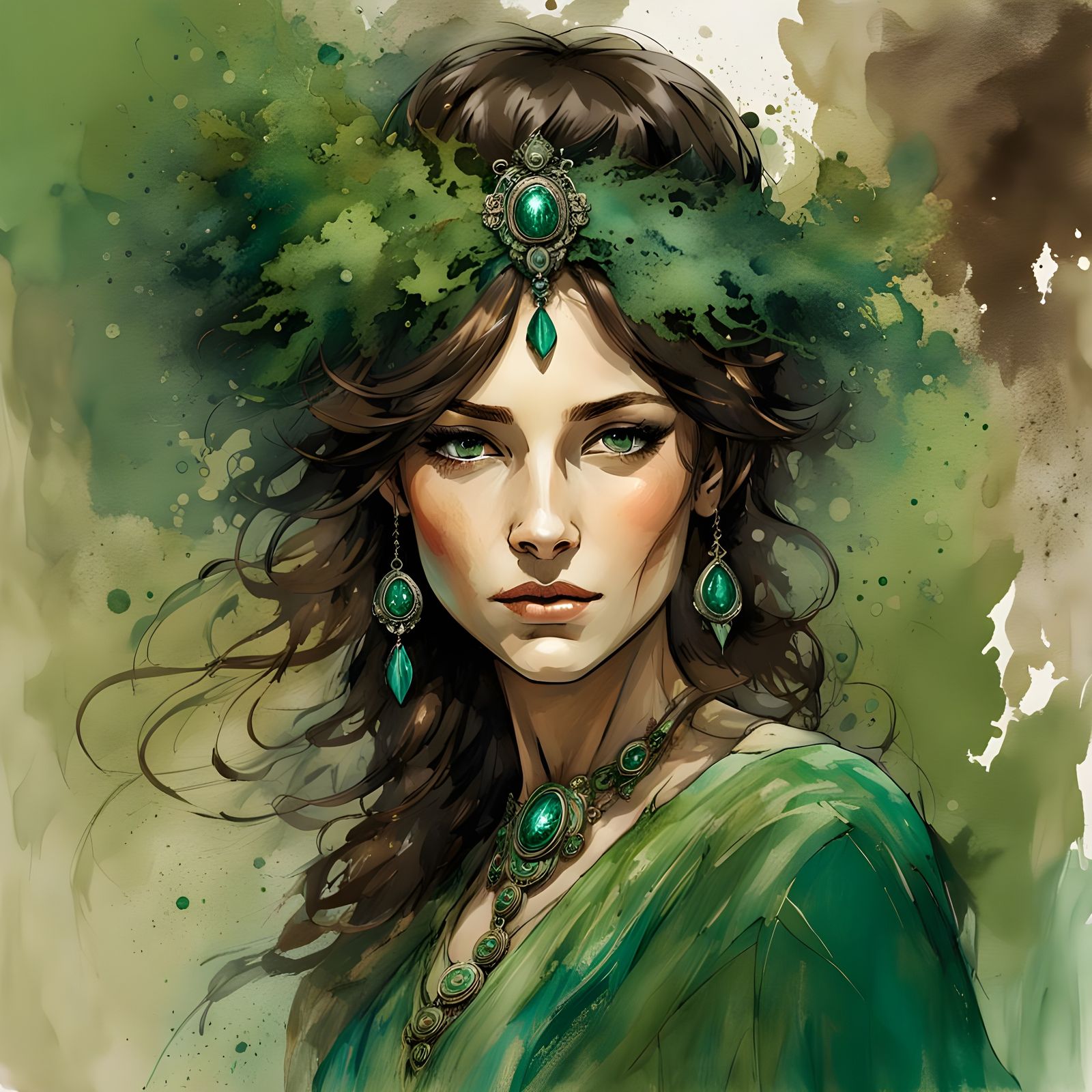 Whimsical Goddess of Ploughing in Atmospheric Watercolor