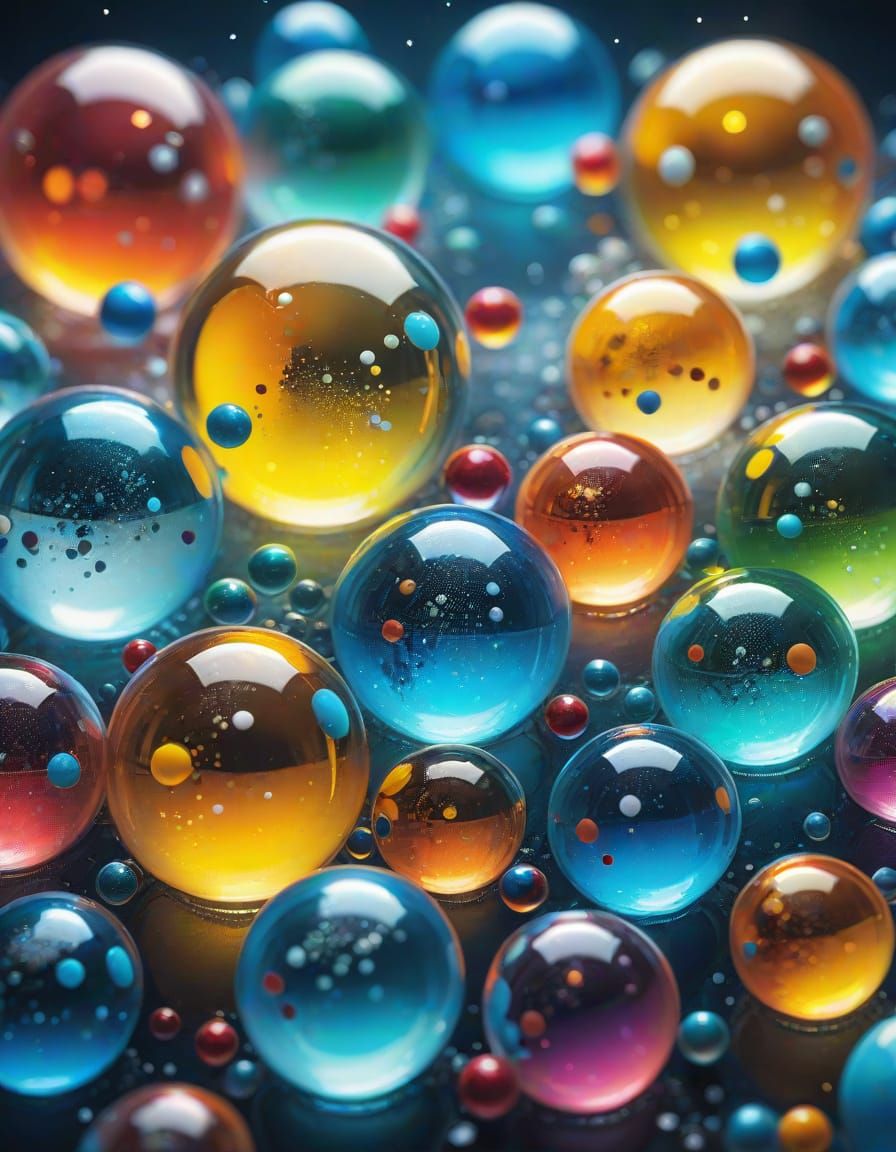Luminescent Marbles in Frozen Liquids: Oil Painting