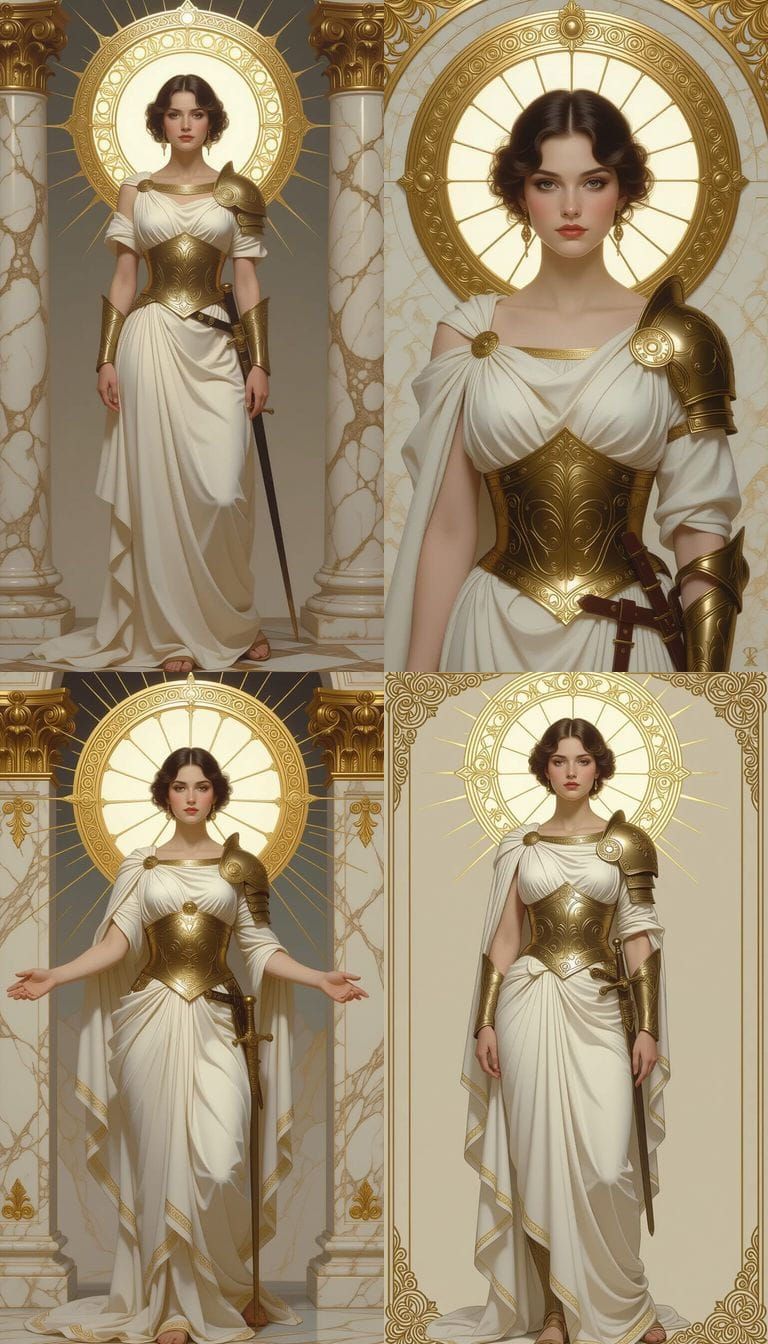 Woman with Shield Halo in Neoclassical Style