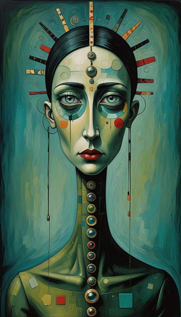 Dark Surrealist Portrait in Impasto Style