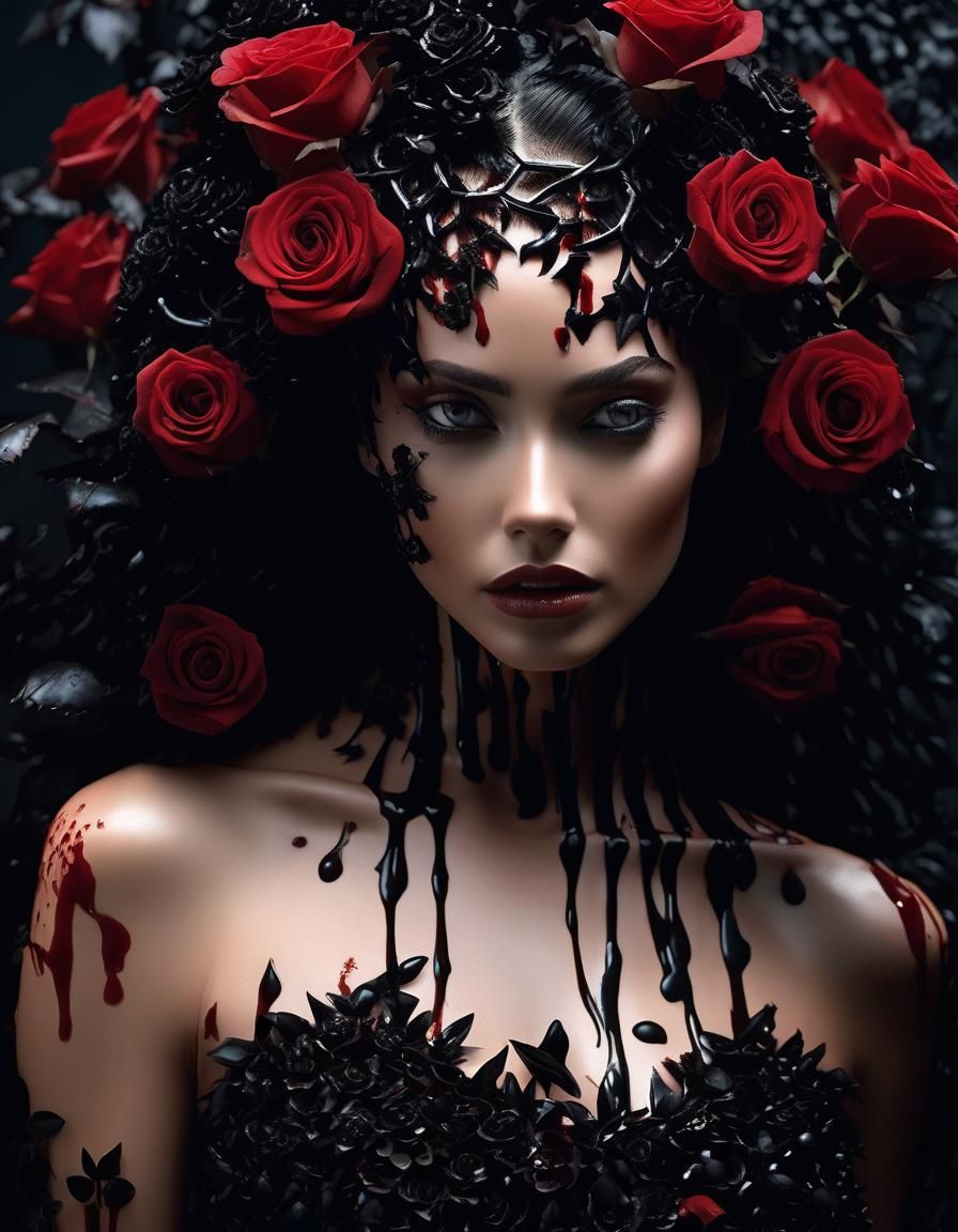 Rose Gown: Hyperrealistic Portrait of a Thorny Woman