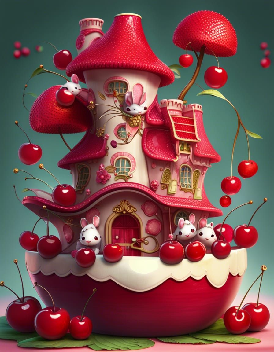 A cherry palace for a mouse cherry princess magical and delicious and cute.?