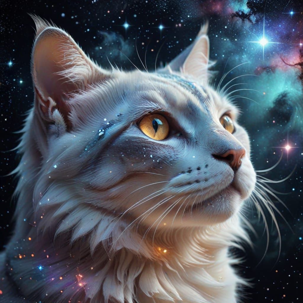 Whimsical Surrealist Cat Contemplates Cosmic Wonder