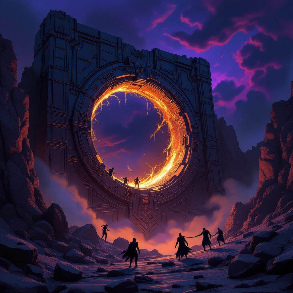 Mystical Portal Unleashes Monsters: Art Nouveau Style