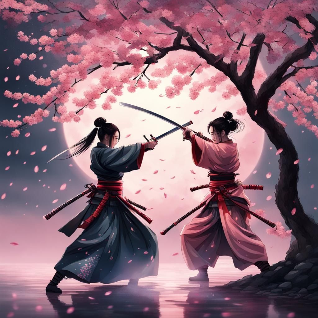 Samurai Duel Under Aurora Borealis