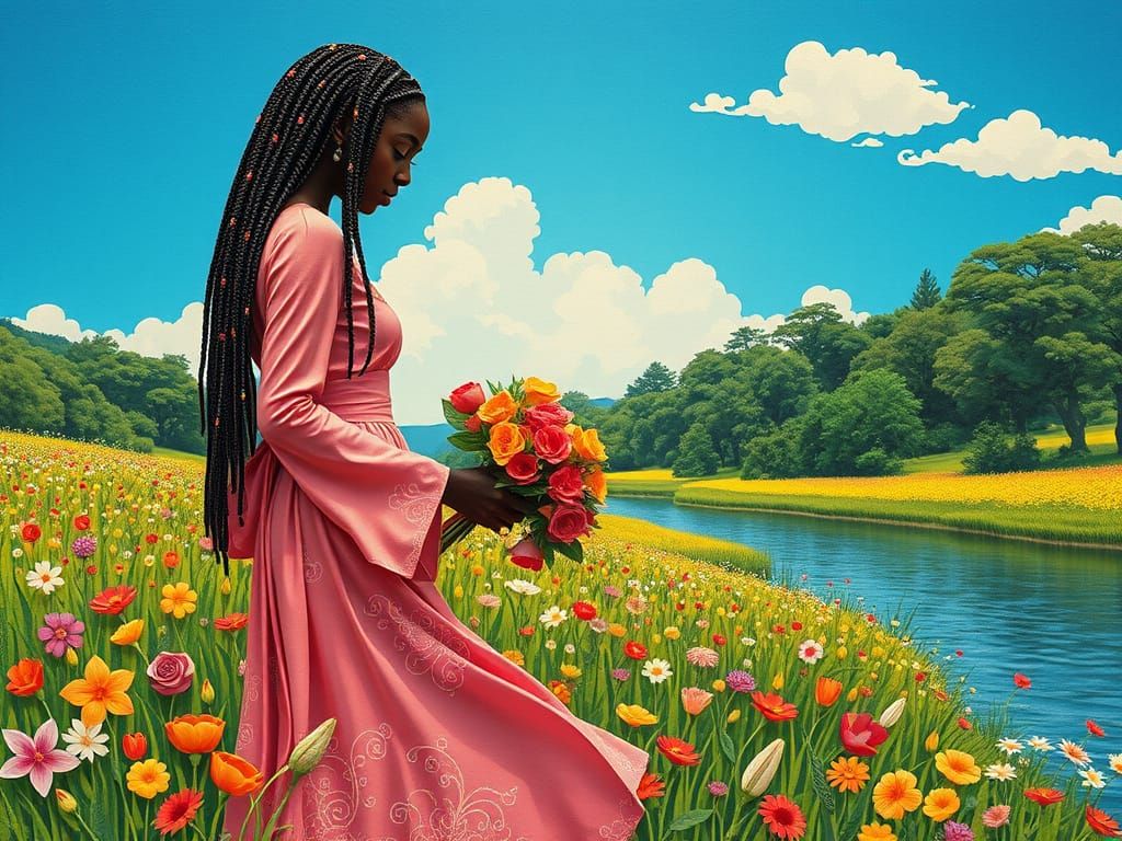 Beautiful Black Woman in Whimsical Kirigami Paper Cut Scene