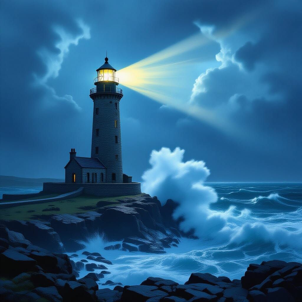 Bell Rock Lighthouse During Stormy Night