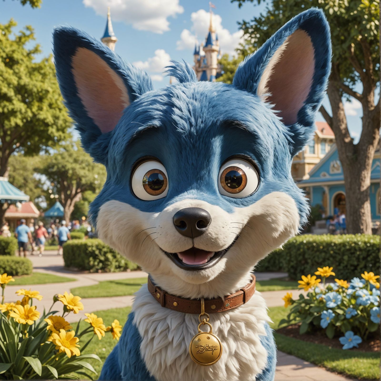 Cartoon Portrait of Bluey on Sunny Day