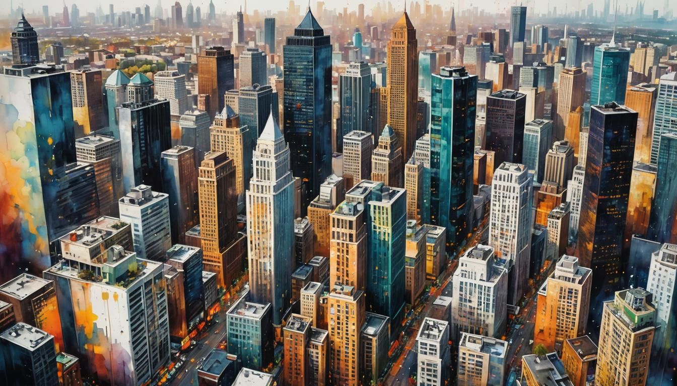 Atlanta Cityscape in Abstract Multicolor Watercolor Graffiti...