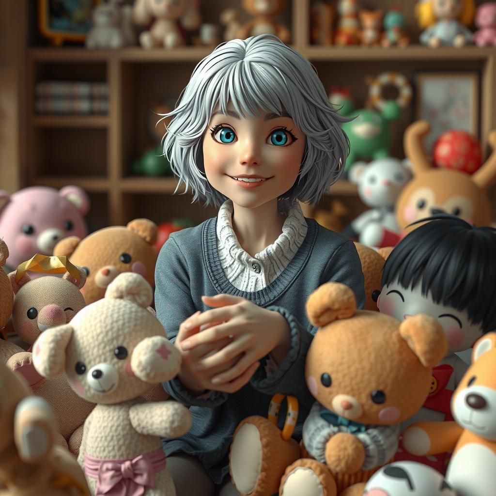 Anime Style Old Woman Playing with Children