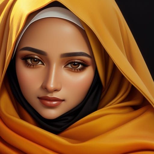 Hijabi Woman in Golden Light: An Oil Painting Portrait