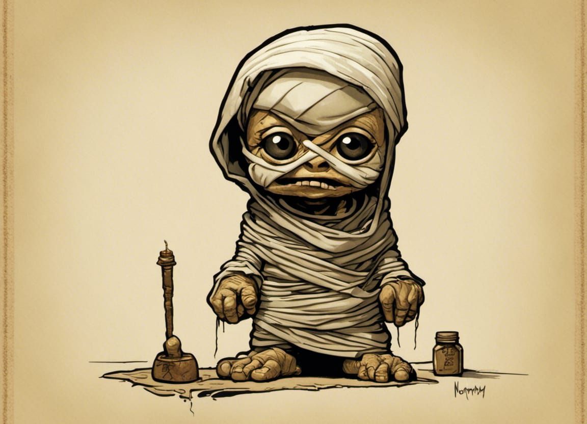Chibi Mummy in Rockwell Style Illustration