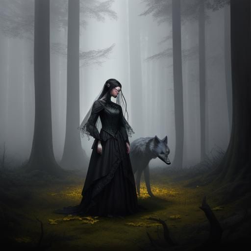 Mystical Forest: Woman and Wolf in Dark Fantasy Art