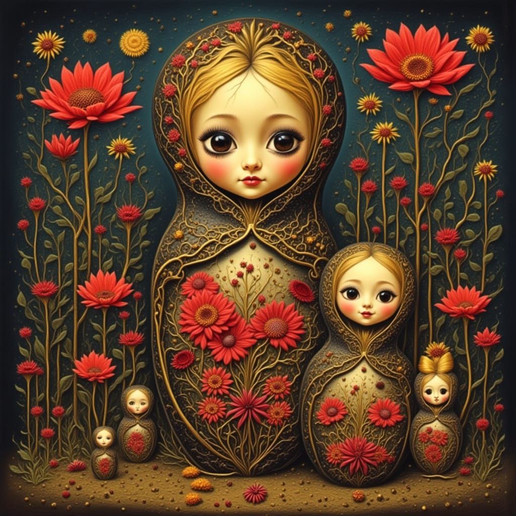 Floral Noir Russian Dolls