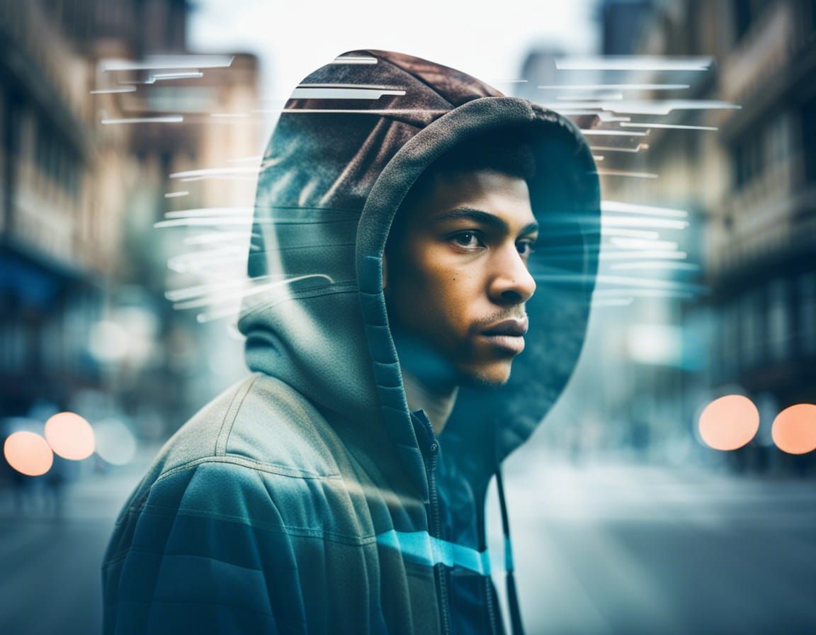 Double Exposure Portrait Blended with Cityscape