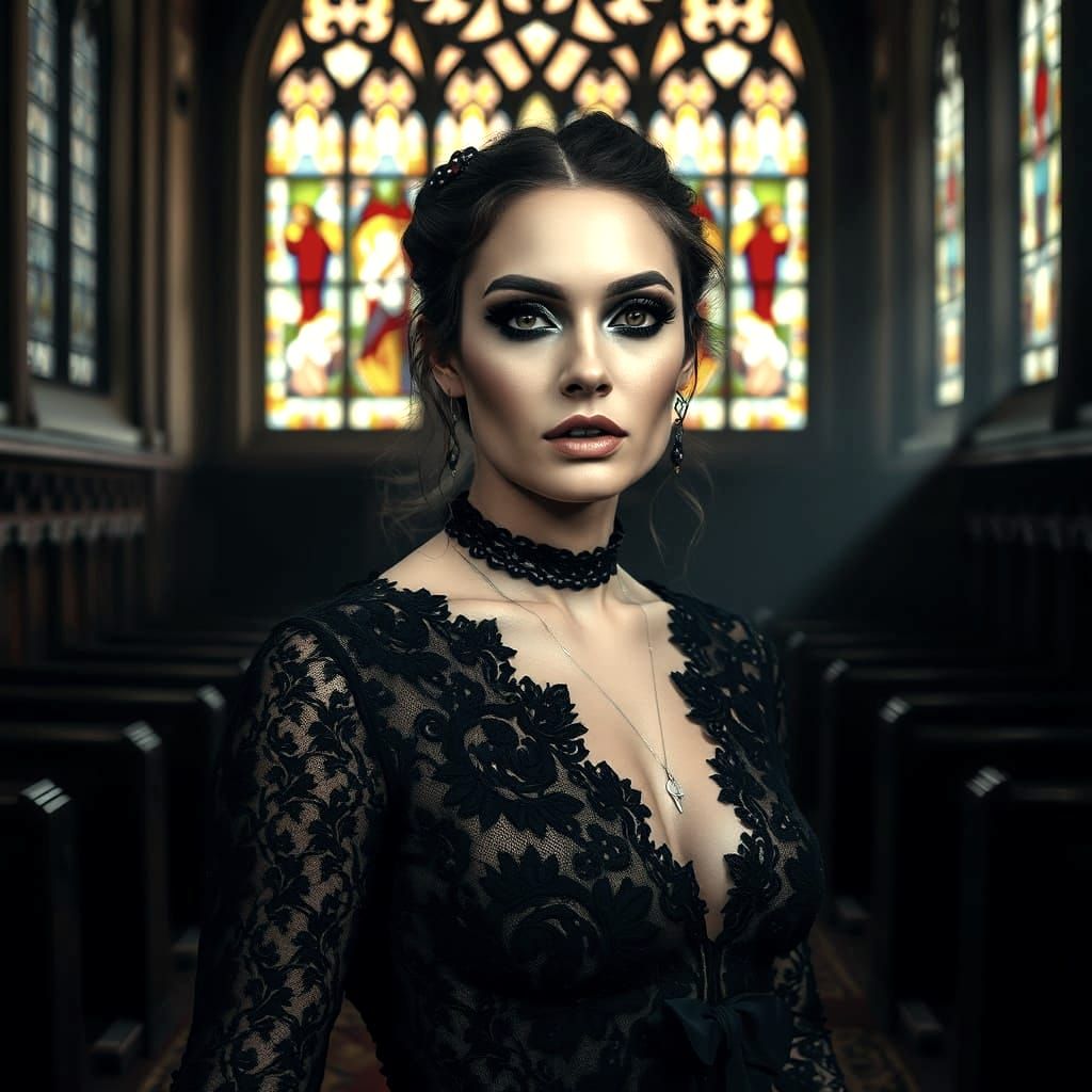 Hyperrealistic Gothic Darkness with Church Window