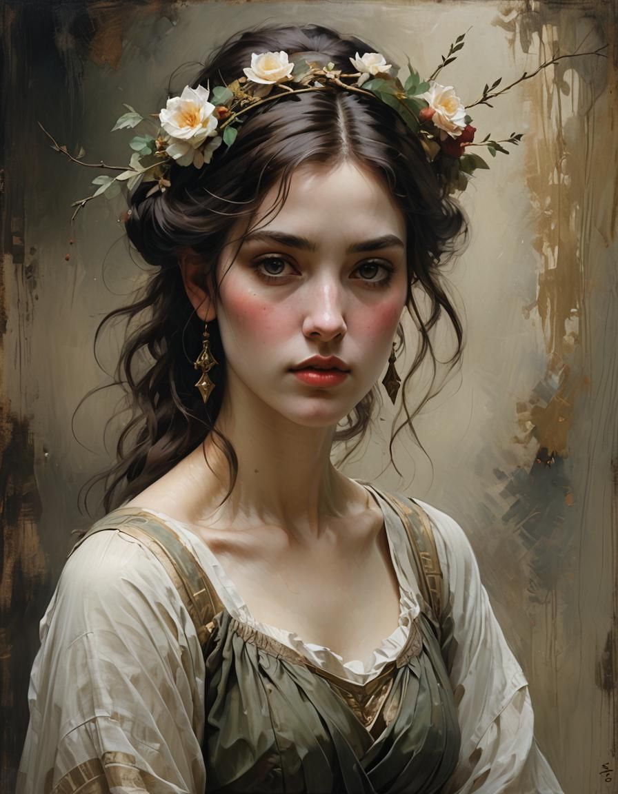 Impressionistic Portrait of a Woman with Wildflowers