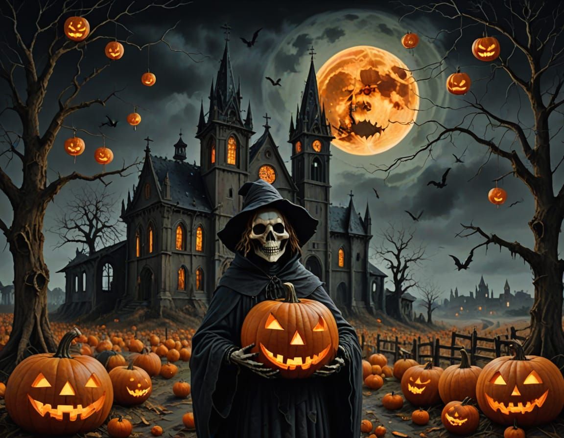 Gothic Scarecrow Phantom Haunts Cathedral Ruins Under Blood ...