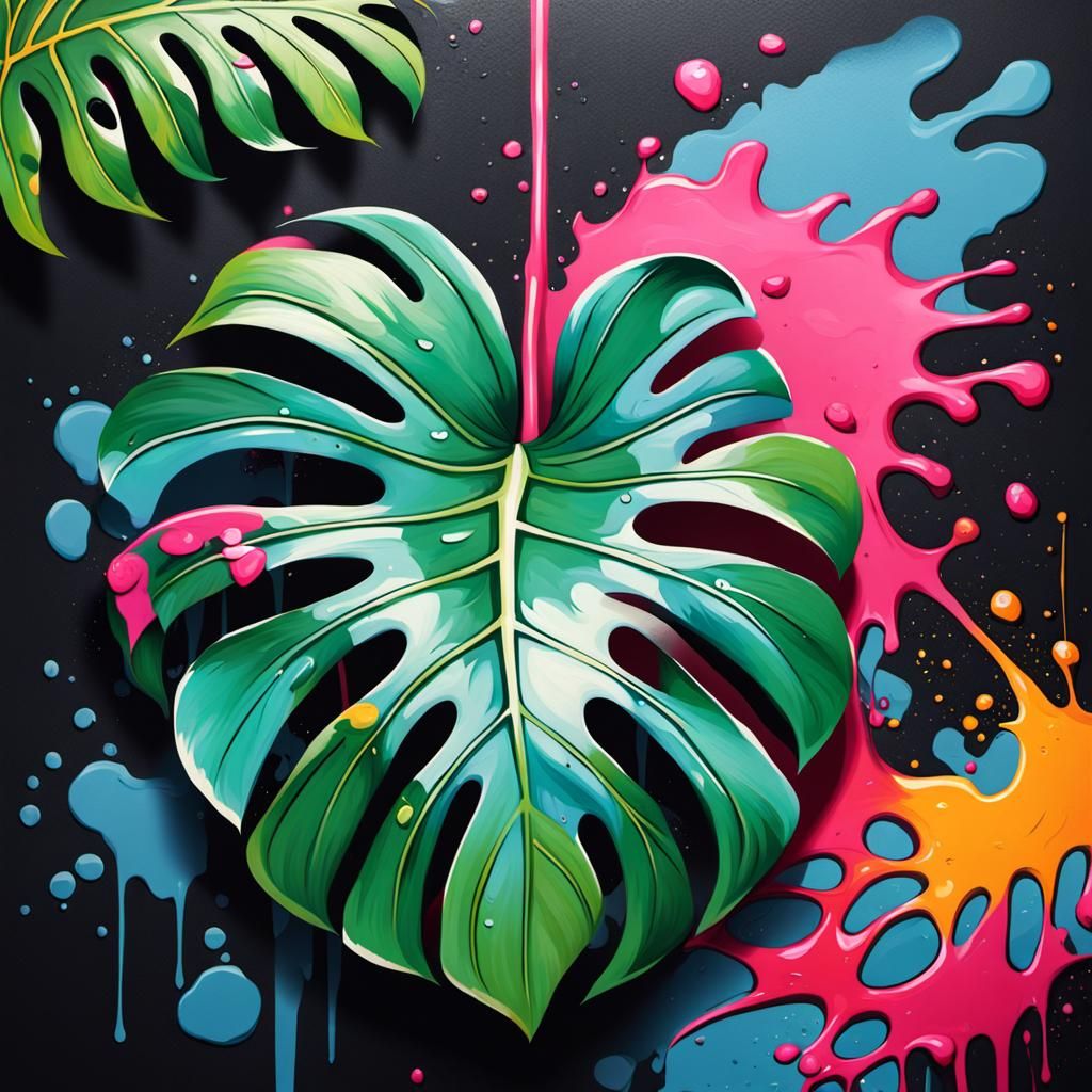 Polychromatic Graffiti Art Monstera Leaf