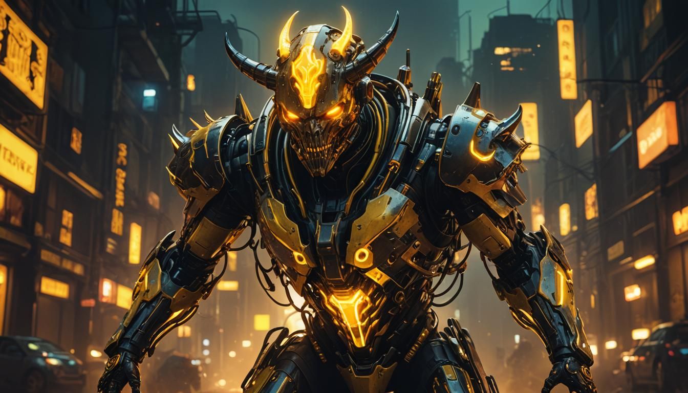 Glowing Cyberpunk Demon Cyborg with Bio-Luminescent Skin