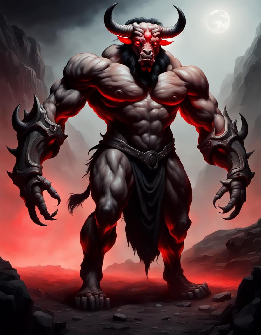 Menacing Minotaur with Glowing Red Eyes