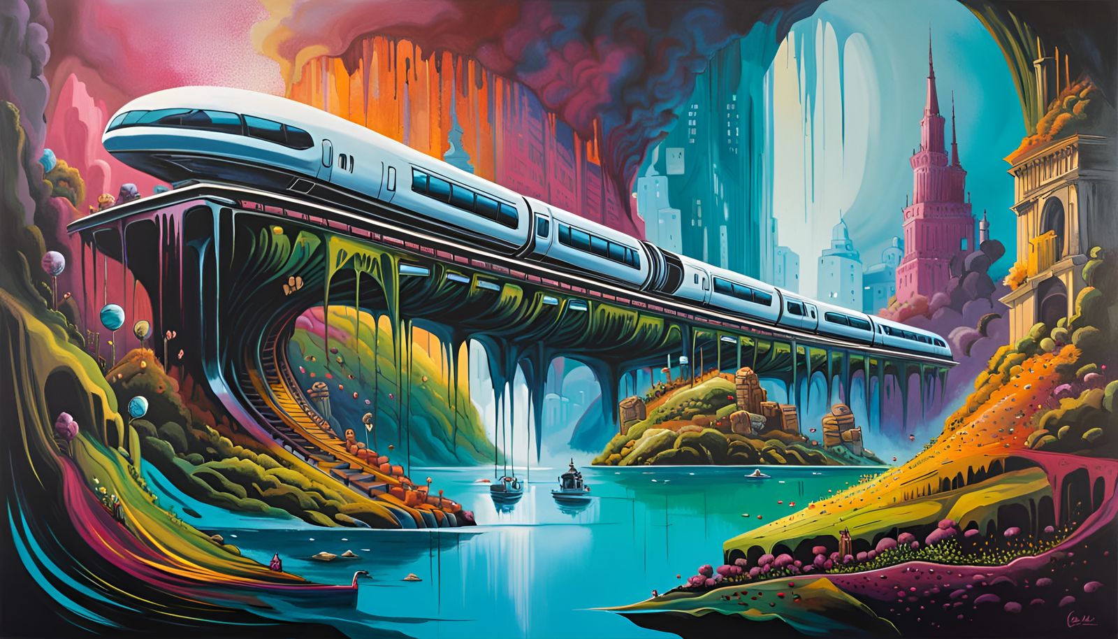 Futuristic Supertrain to Gaia's Grotto Temple