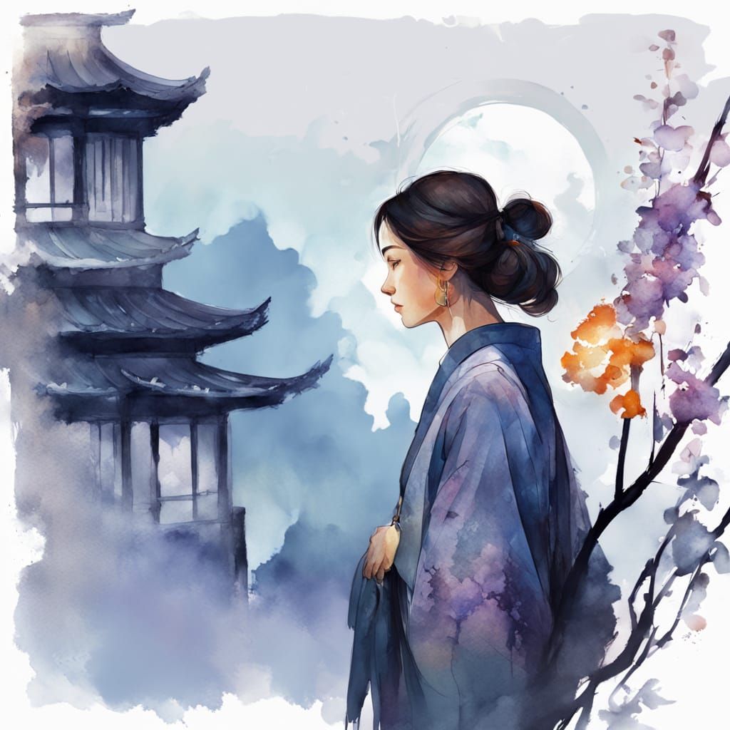 Woman With Architectural Hair In Watercolor Style