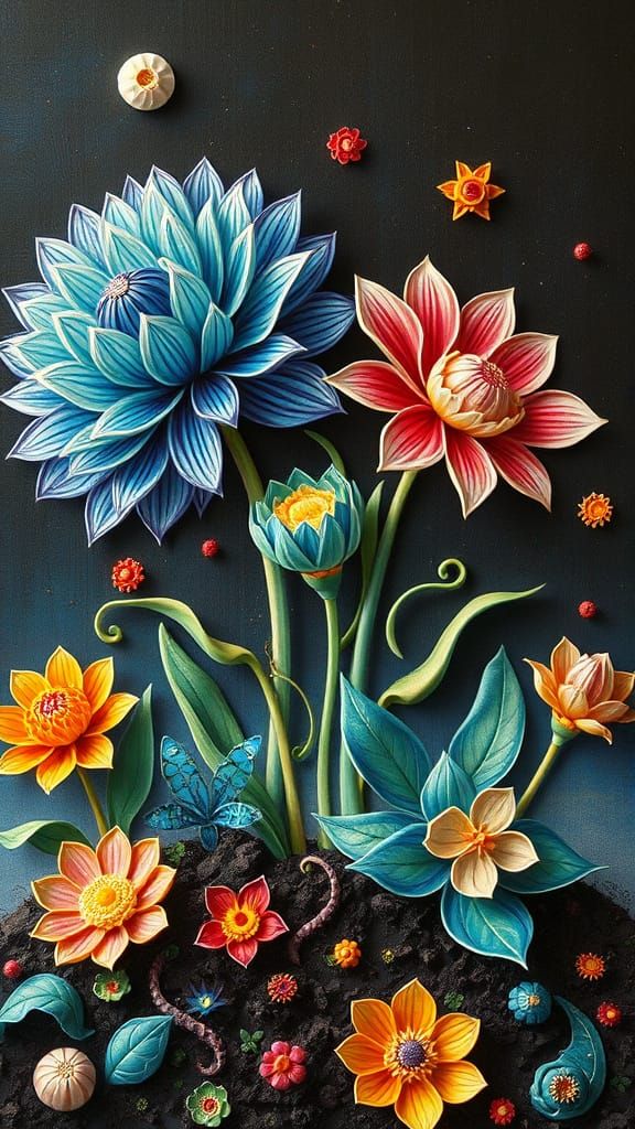 Enriched Soil Growing Fantastical Flowers Moebius contrastin...